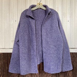 Eileen Fisher chunky cardigan lavender purple alpaca silk wool blend size L